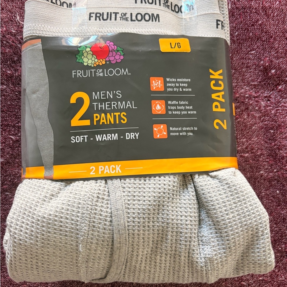Fruit of the Loom Men's Thermal Pants 2 Pack - Light Gray